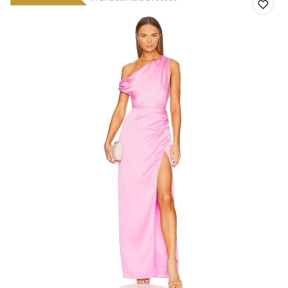 Show Me Your MuMu Jodie Off Shoulder Ruched Pink Satin Dress Size XS - Picture 4 of 9